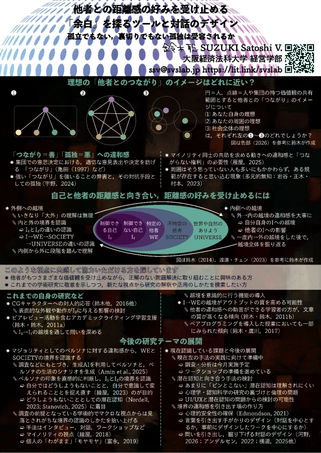 【P-036】他者との距離感の好みを受け止める「余白」を探るツールと対話のデザイン：孤立でもない，裏切りでもない孤独は受容されるか